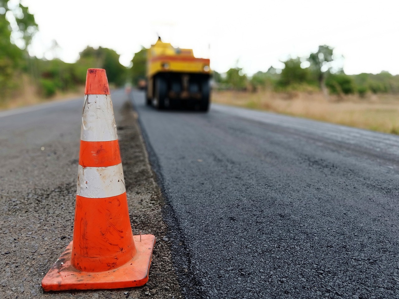 Freshly paved residential asphalt driveway
